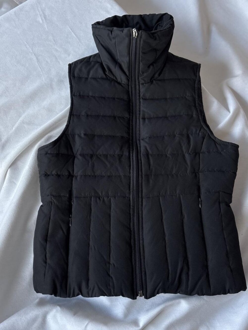Kenneth Cole Reaction Down Puffer Vest Black Size S Peplum Quilted Funnel Neck